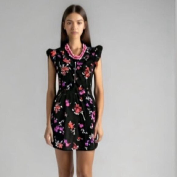 MAGAZINE Black Floral Ruffle Sleeveless Dress​​​​​​ - Picture 1 of 13